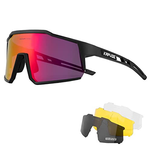 KAPVOE Polarized Cycling Glasses With 1 Lens Or 4 Interchangeable Lens Tr90 Frame For Men Women Sports Sunglasses Bike - 12