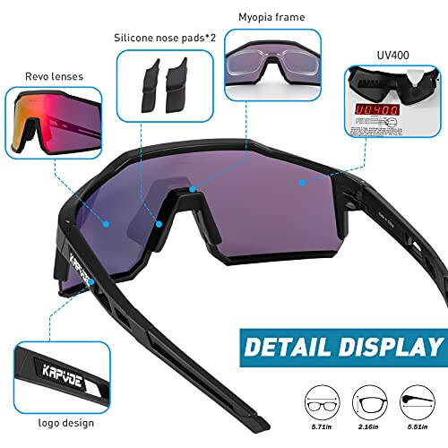 KAPVOE Polarized Cycling Glasses With 1 Lens Or 4 Interchangeable Lens Tr90 Frame For Men Women Sports Sunglasses Bike - 16