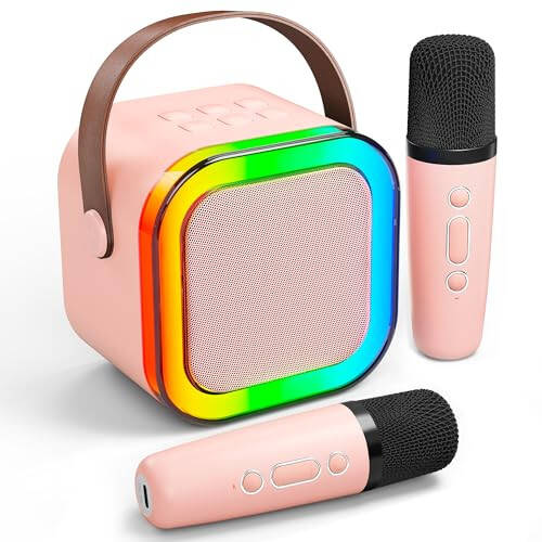 Karaoke Machine for Kids Adults, Portable Bluetooth Mini Karaoke Microphone Singing Speaker with 2 Mic and Light,Toys for All Smartphones,Birthday, Family,Home Party (Pink) - 1