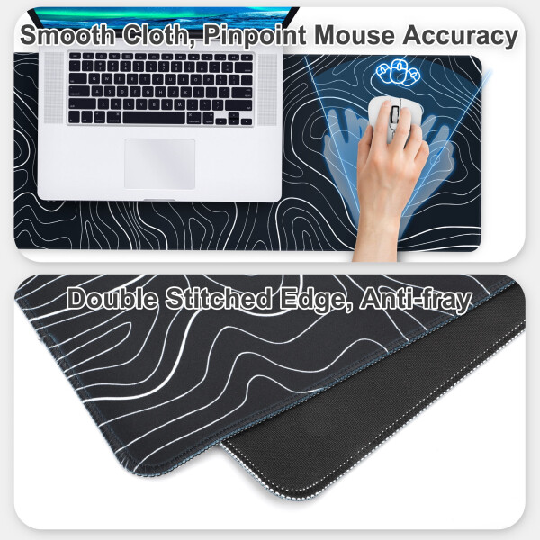 Katta Mouse Pad Mat (31.5x11.8 dyuym), TSV Kengaytirilgan Gaming Mousepad Fon Topografik Xarita Stol Pad Laptop Kompyuter uchun - 4