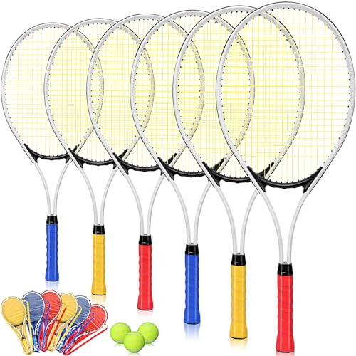 Kattalar uchun 6 o'yinchi uchun dam olish 27'' tennis raketkasi to'plami, 3 ta to'p bilan, engil tennis raketkalari to'plami, ayollar erkaklar uchun tennis mashg'ulotlari va boshlang'ich uchun, overgrip va sumka bilan - 2