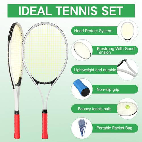 Kattalar uchun 6 o'yinchi uchun dam olish 27'' tennis raketkasi to'plami, 3 ta to'p bilan, engil tennis raketkalari to'plami, ayollar erkaklar uchun tennis mashg'ulotlari va boshlang'ich uchun, overgrip va sumka bilan - 5