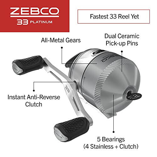 Катушка Zebco 33 Platinum Spincast, 5 шарикоподшипников (4 + муфта), мгновенный антиреверс с плавной регулировкой фрикционного тормоза, мощные полностью металлические шестерни и шпуля, намотанная 10-фунтовой леской Cajun - 3