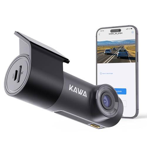 KAWA Dash Cam 2K, Arabalar İçin Mini Ön Kamera, Akıllı Ses Kontrolü, 1296P QHD, Dahili WiFi, 24 Saat Park Modu, Döngü Kaydı, G-Sensörü, Gece Görüşü, iOS/Android Mobil Uygulama, 256GB'a Kadar Destek - 1