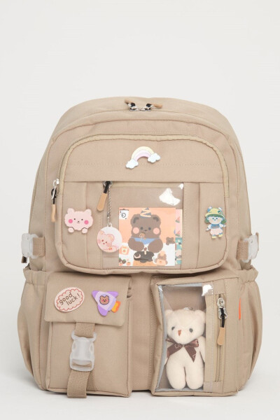 Kawaii Korean Style School Backpack with Accessories for Girls and Boys BEIGE - 1