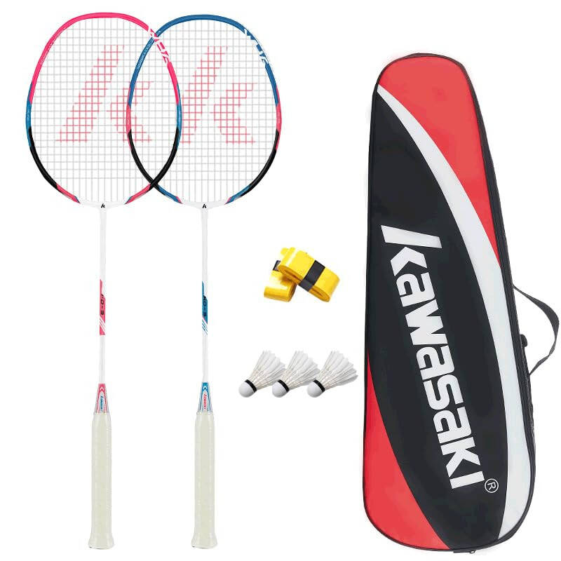 Kawasaki Badminton Set Professional Graphite Badminton Racket Lightweight & high Performance for Sports, Training and Entertainment Including 3 Badminton shuttlecocks & 2 overgrips & Carrying Bag - 1