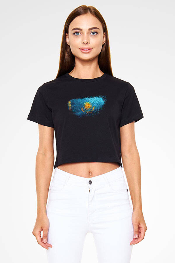 Kazakhstan Black Unisex Crop Top T-Shirt - 1