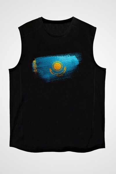 Kazakhstan Black Unisex Sleeveless T-Shirt Crop Top - 1