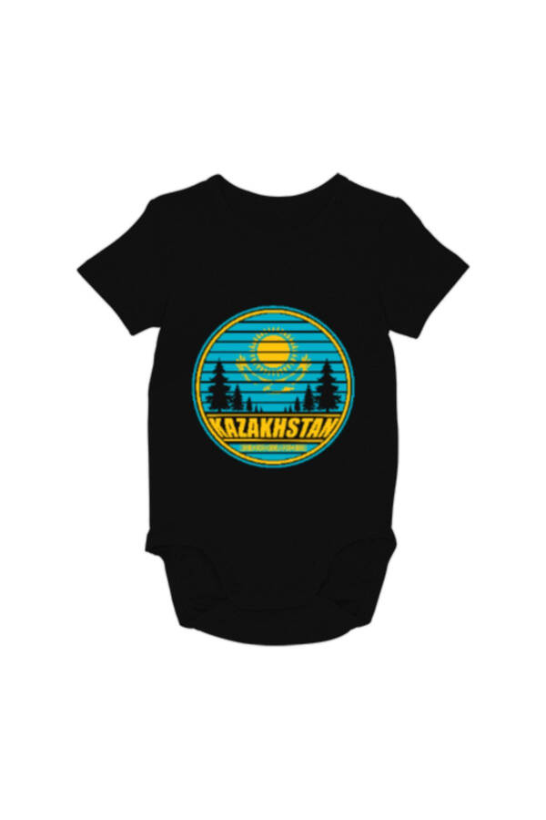 Kazakhstan Flag Black Baby Romper - 1