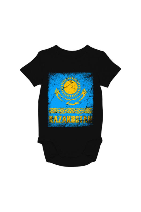 Kazakhstan Flag Black Baby Romper - 1