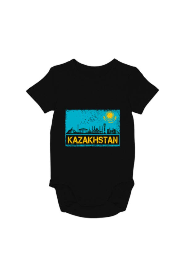 Kazakhstan Flag Black Baby Romper - 1