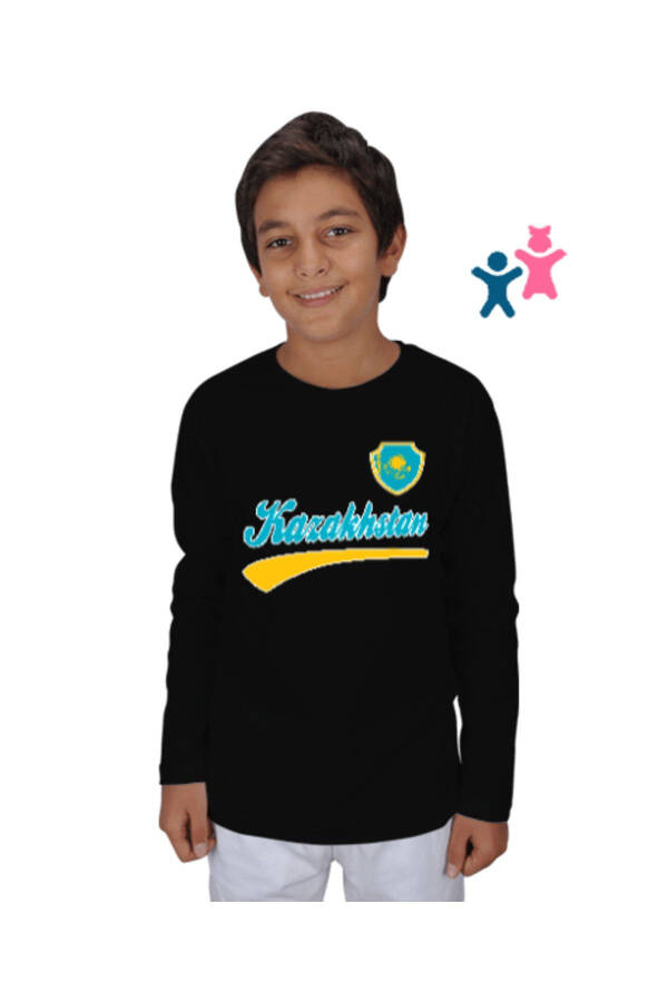 Kazakhstan Flag Black Child Unisex Long Sleeve - 1