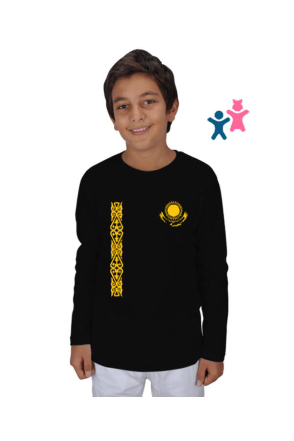 Kazakhstan Flag Black Children Unisex Long Sleeve - 1