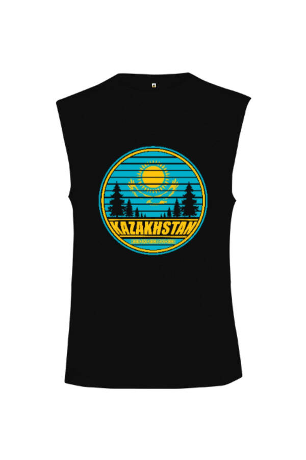 Kazakhstan Flag Black Cut Sleeve Unisex T-Shirt - 1