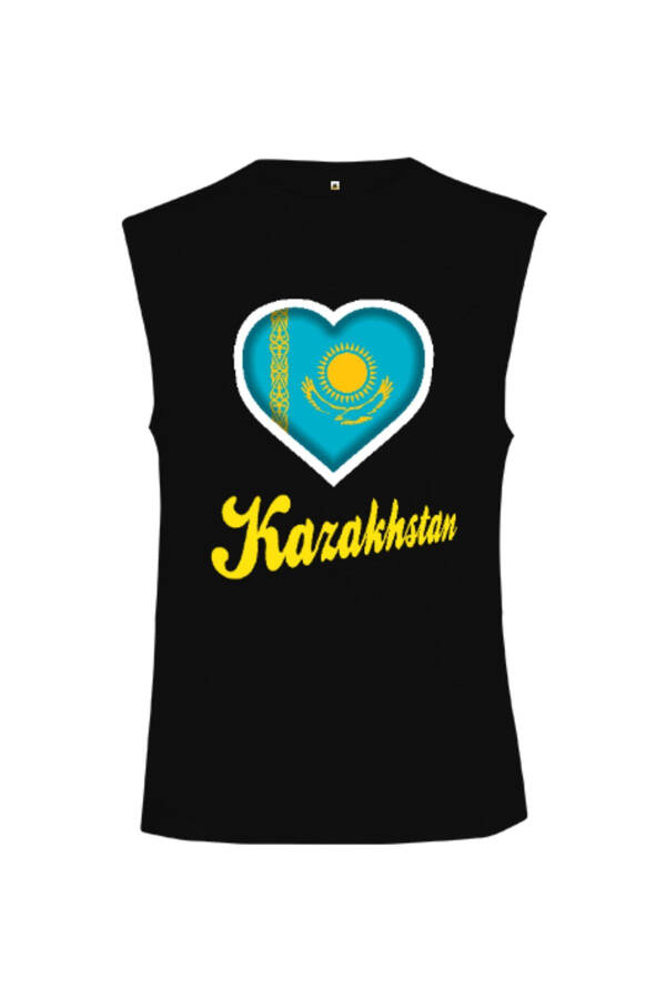 Kazakhstan Flag Black Cut Sleeve Unisex T-Shirt - 1