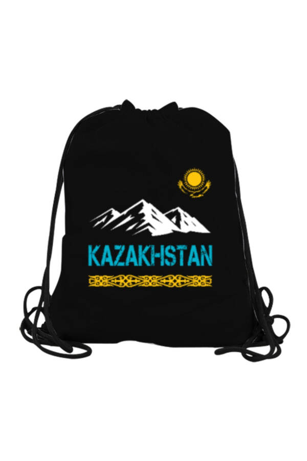 Kazakhstan Flag Black Drawstring Sports Bag - 1