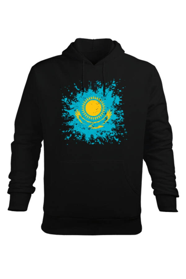 Kazakhstan Flag Black Men's Hoodie - 1