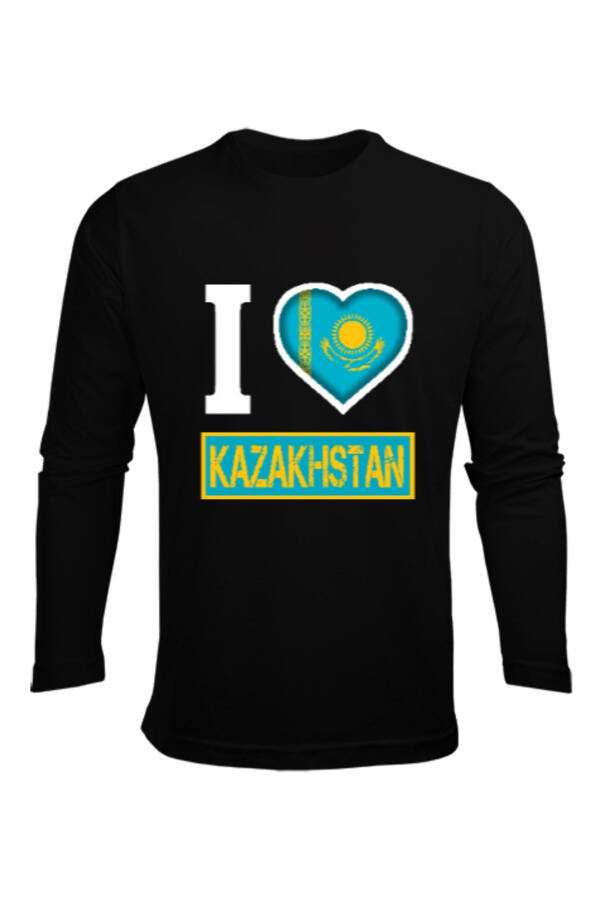 Kazakhstan Flag, Black Men's Long Sleeve T-Shirt - 1