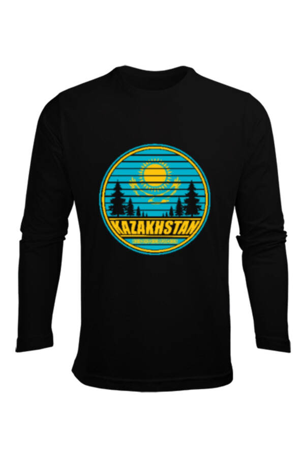 Kazakhstan Flag Black Men's Long Sleeve T-Shirt - 1