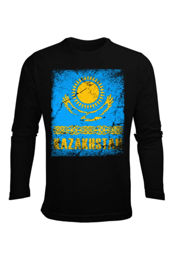 Kazakhstan Flag Black Men's Long Sleeve T-shirt - 1