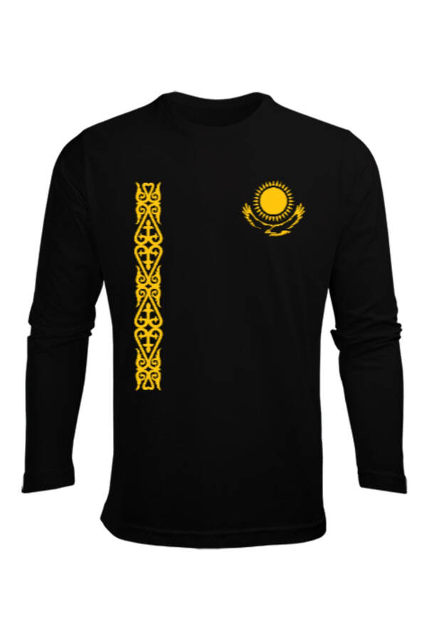 Kazakhstan Flag Black Men's Long Sleeve T-shirt - 1