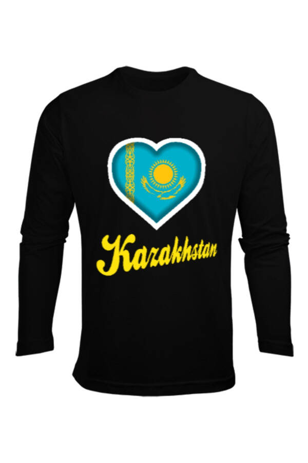 Kazakhstan Flag Black Men's Long Sleeve T-Shirt - 1