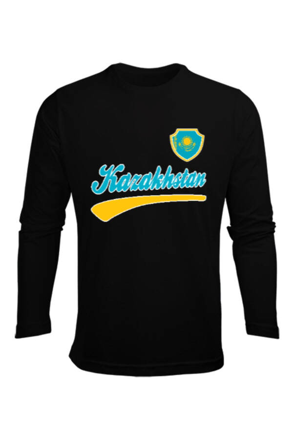 Kazakhstan Flag, Black Men's Long Sleeve T-Shirt - 1