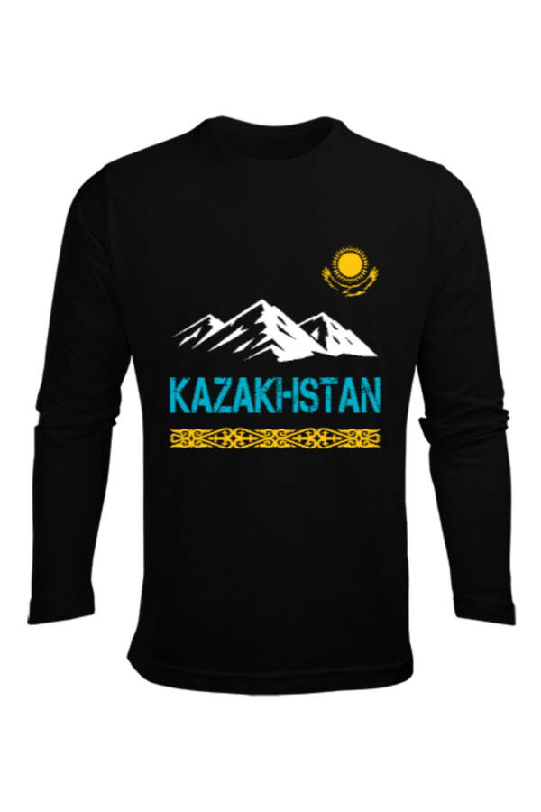 Kazakhstan Flag, Black Men's Long Sleeve T-Shirt - 1