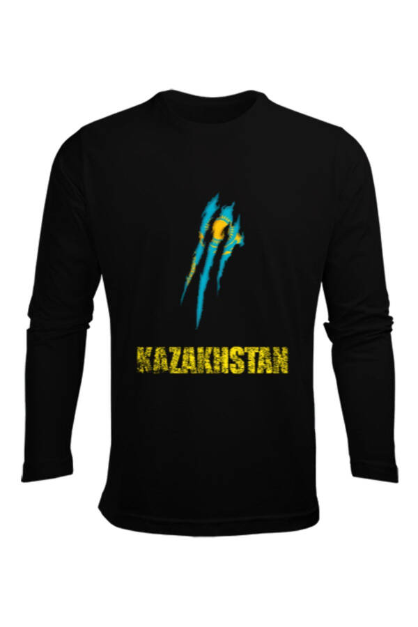 Kazakhstan Flag Black Men's Long Sleeve T-shirt - 1