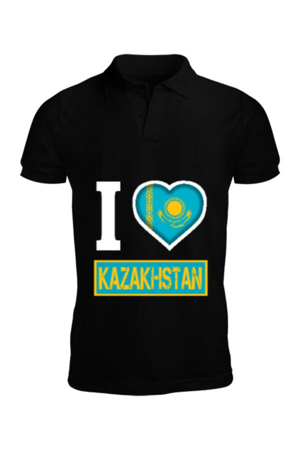 Kazakhstan Flag, Black Men's Short Sleeve Polo - 1