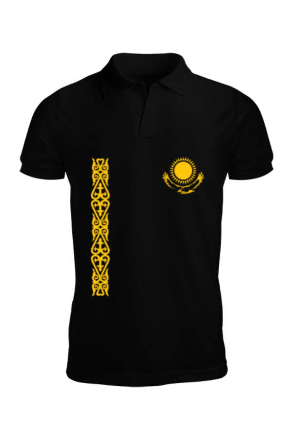 Kazakhstan Flag Black Men's Short Sleeve Polo - 1