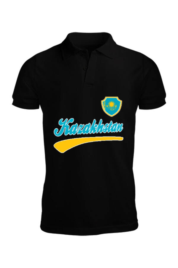 Kazakhstan Flag Black Men's Short Sleeve Polo - 1