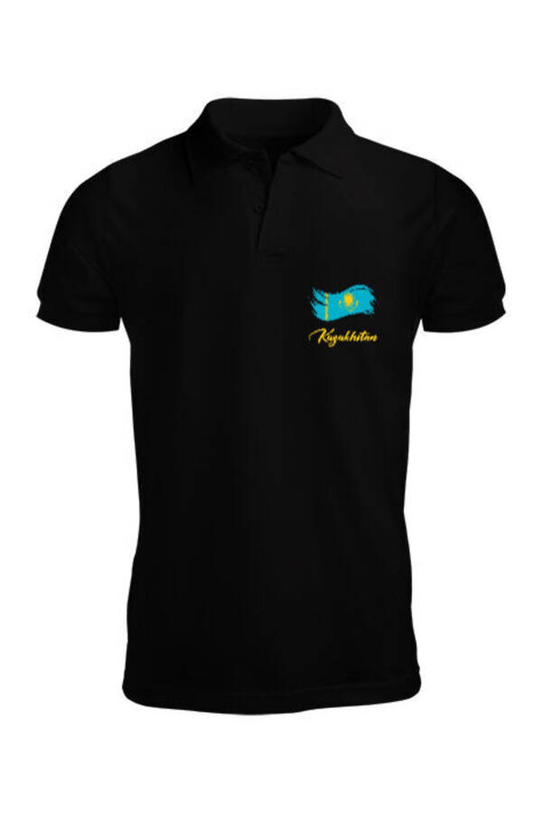 Kazakhstan Flag Black Men's Short Sleeve Polo - 1