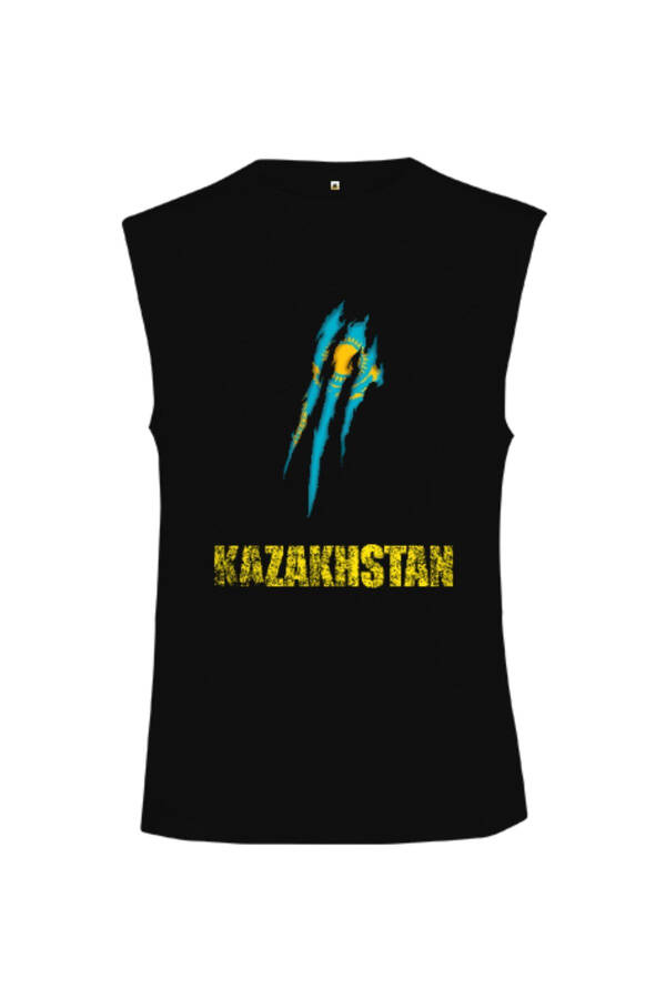 Kazakhstan Flag Black Slashed Sleeve Unisex T-Shirt - 1