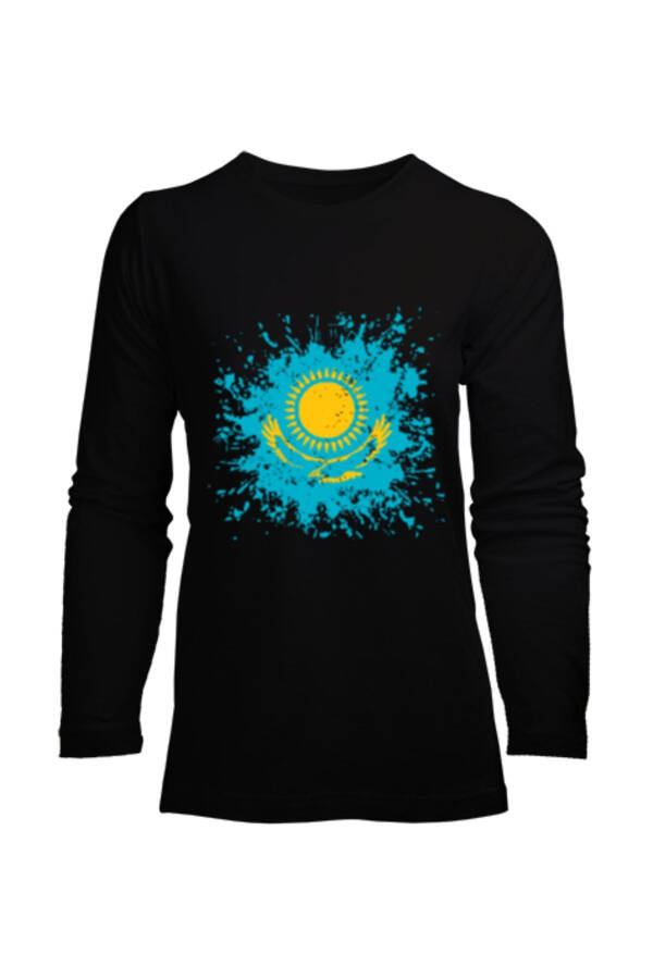 Kazakhstan Flag Black Women's Long Sleeve T-Shirt - 1