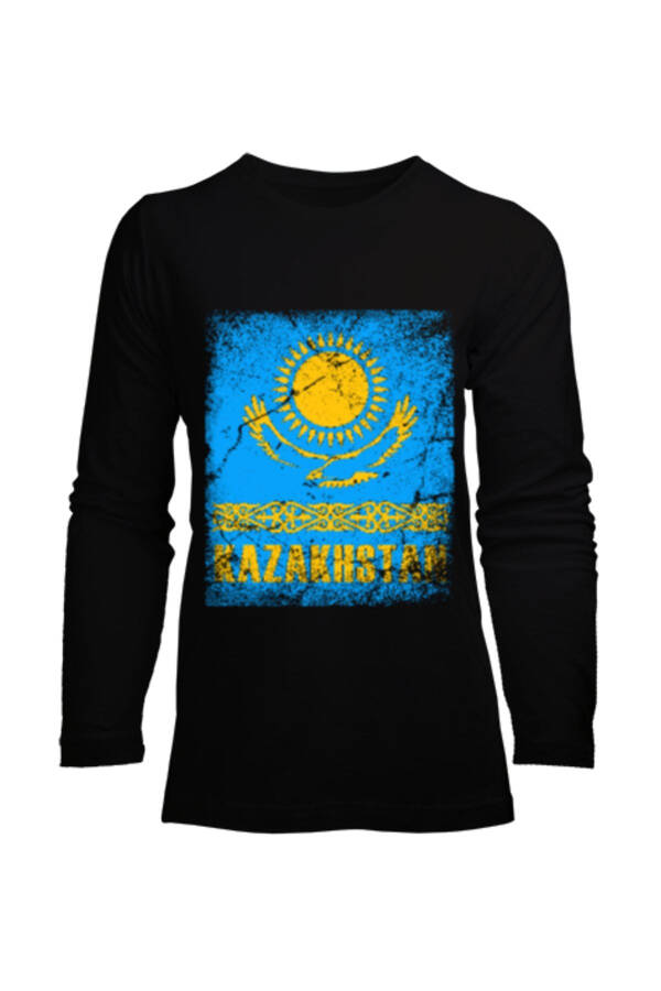 Kazakhstan Flag Black Women's Long Sleeve T-shirt - 1