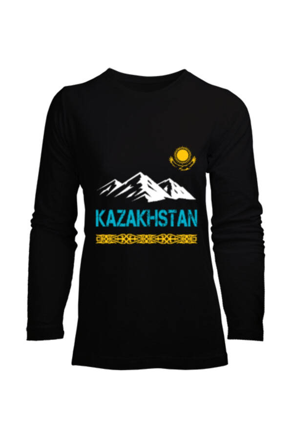 Kazakhstan Flag Black Women's Long Sleeve T-shirt - 1