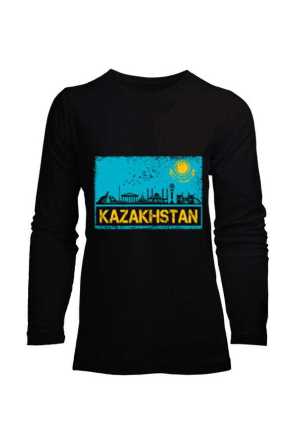 Kazakhstan Flag Black Women's Long Sleeve T-Shirt - 1