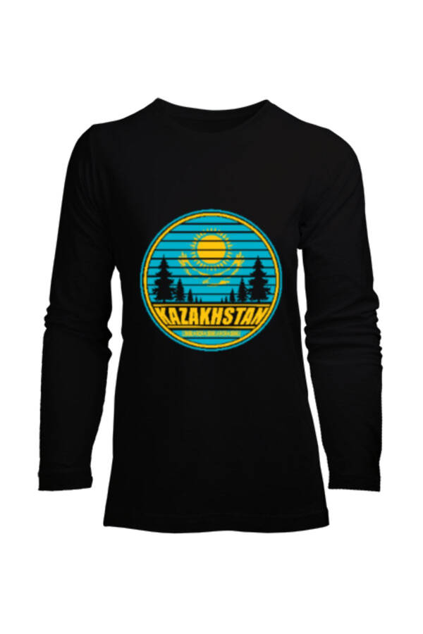 Kazakhstan Flag Black Women's Long Sleeve T-Shirt - 1