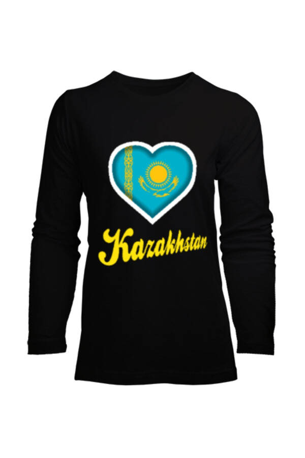 Kazakhstan Flag Black Women's Long Sleeve T-Shirt - 1