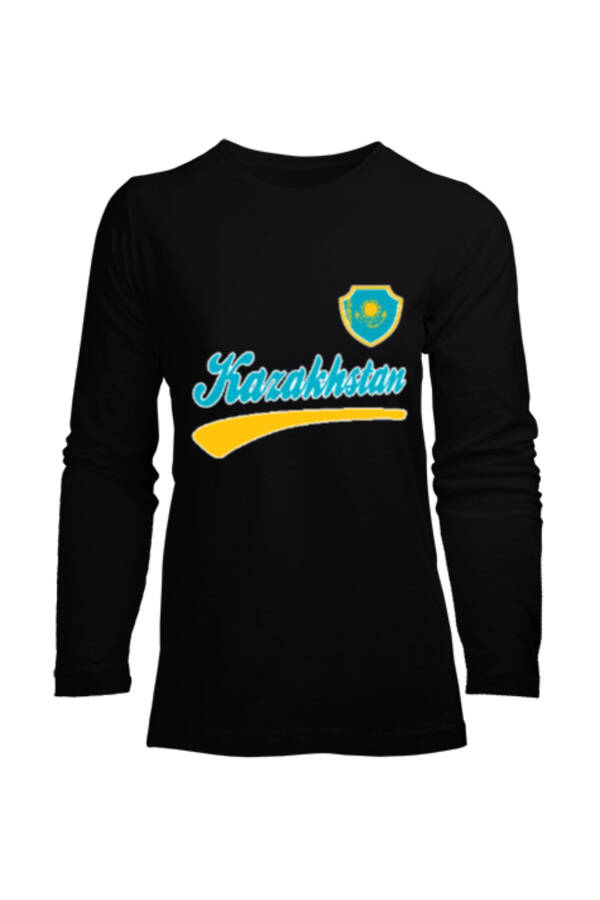 Kazakhstan Flag Black Women's Long Sleeve T-Shirt - 1