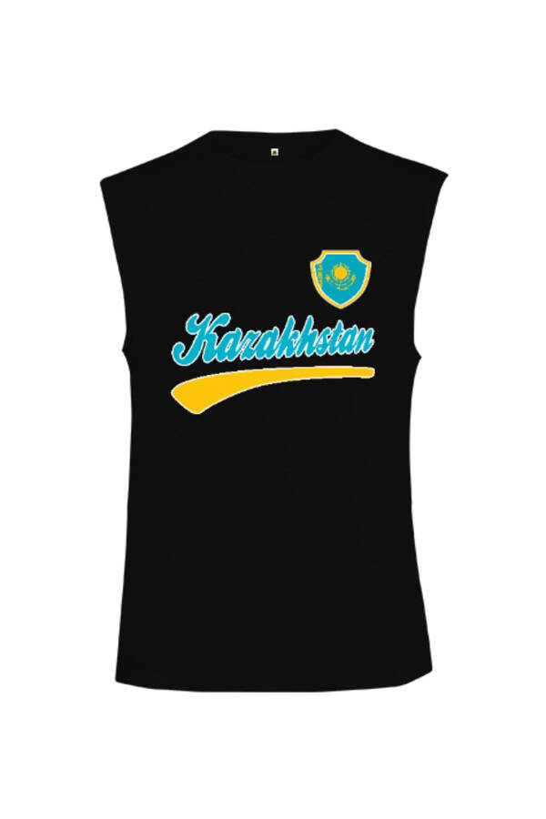 Kazakhstan Flag, Kazakhstan Logo, Kazakhstan Flag Black Cut Sleeve Unisex T-Shirt - 1