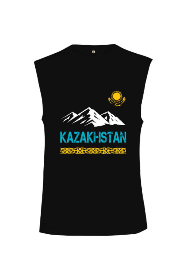 Kazakhstan Flag, Kazakhstan Logo, Kazakhstan Flag Black Cut Sleeve Unisex T-Shirt - 1