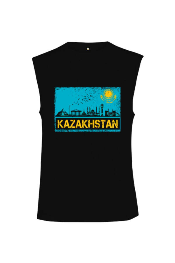 Kazakhstan Flag, Kazakhstan Logo, Kazakhstan Flag Black Cut Sleeve Unisex T-Shirt - 1