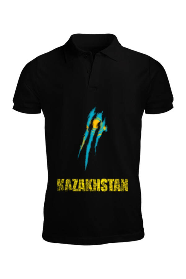 Kazakhstan Flag, Kazakhstan Logo, Kazakhstan Flag Black Men's Short Sleeve Polo - 1