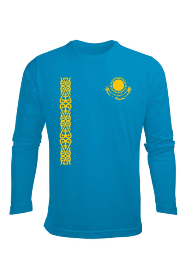 Kazakhstan Flag, Kazakhstan Logo, Kazakhstan Flag Turquoise Men's Long Sleeve T-Shirt - 1