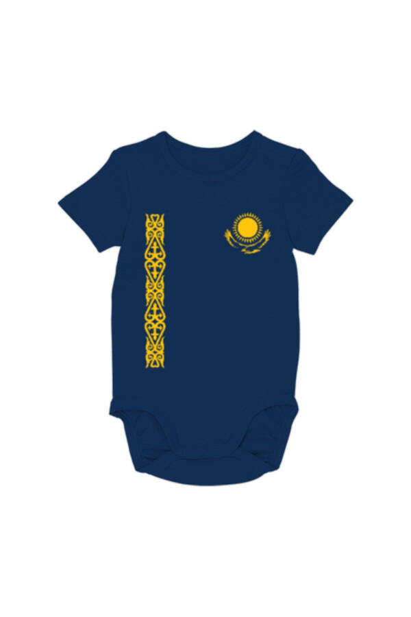 Kazakhstan Flag, Kazakhstan Logo, Navy Blue Baby Romper - 1