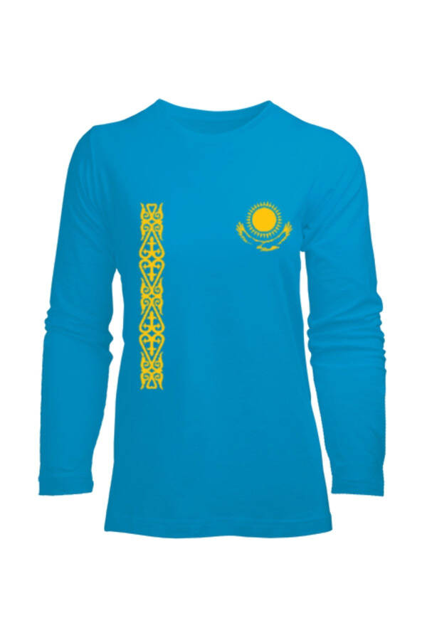 Kazakhstan Flag, Turquoise Women's Long Sleeve T-Shirt - 1