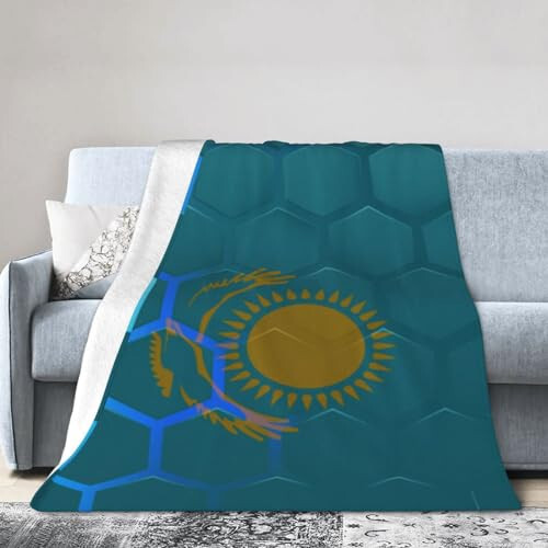 Kazakistan Bayrağı Kanepe Battaniyesi 40”x30” Yatak Koltuk Süper Yumuşak Rahat Battaniye Flanel Battaniye ve Örtüler - 2