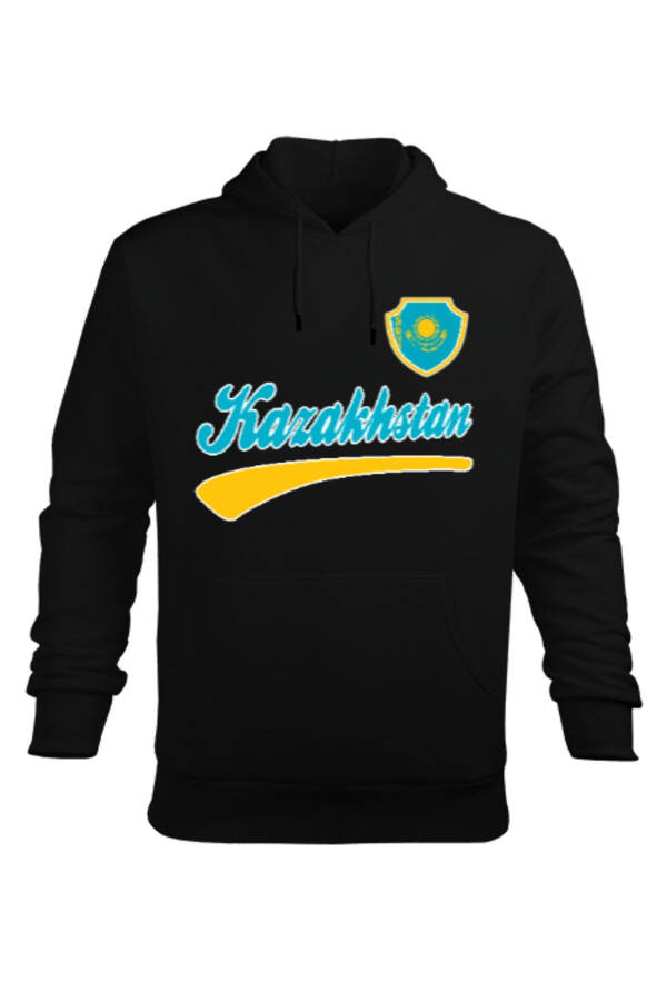 Kazakistan Bayrağı Siyah Erkek Kapüşonlu Hoody - 1